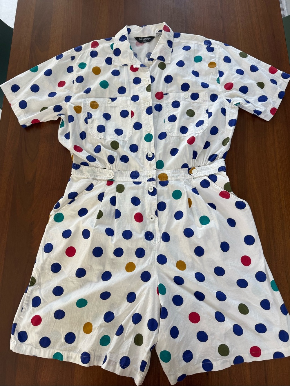 Vintage 80s Polka Dot Romper Playsuit Cotton Jumpsuit One Piece Retro Oversized
